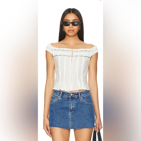 Free People Sweet As Pie Top by Free People in White, Size L White Off-Shoulder - Picture 1 of 8